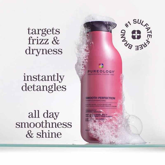 Pureology Smooth Perfection Shampoo for dry frizzy hair, detangling haircare, smoothing shampoo