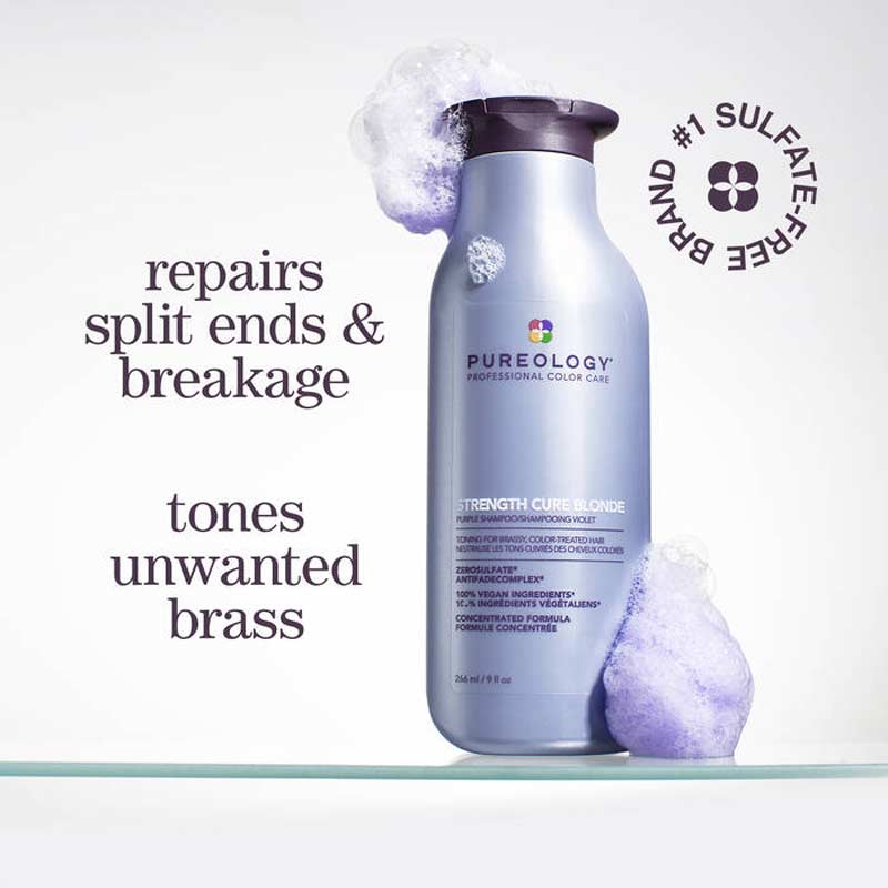 Pureology Strength Cure Blonde Purple Shampoo Benefits, shampoo for brassy hair, repairing shampoo for damaged blonde hair
