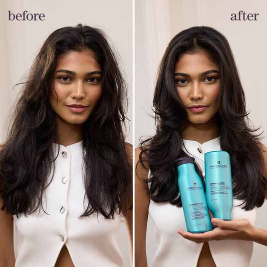 Pureology Strength Cure Conditioner before and after, damage repairing conditioner