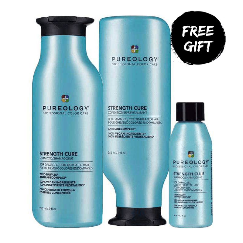 Pureology, strength cure, shampoo and conditioner, free mini shampoo