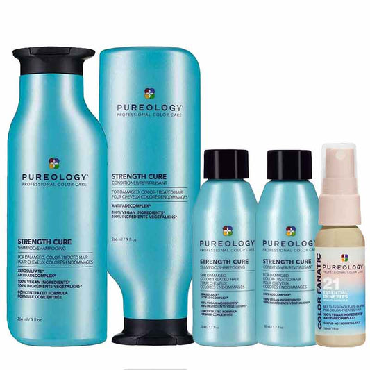 Pureology Strength Cure Home & Away Bundle + FREE Mini Colour Fanatic Spray