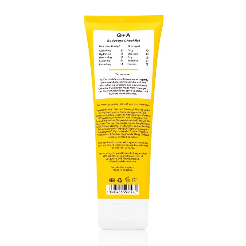 Q+A Ceramide Shower Cream, Protect skin barrier, soft skin, Hydrating body wash
