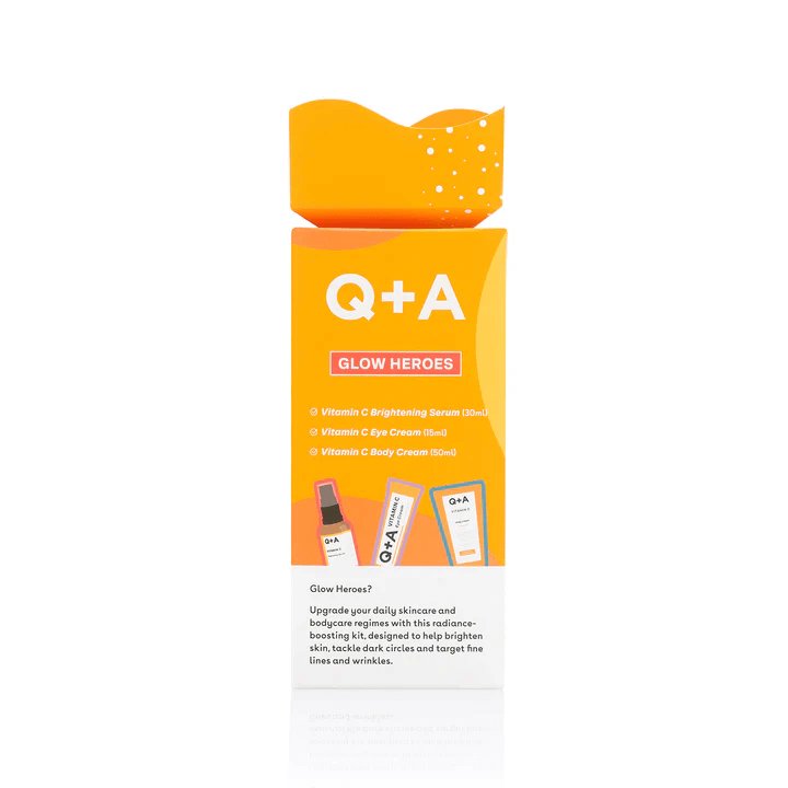 Q+A glow heroes gift set, vitamin C body cream