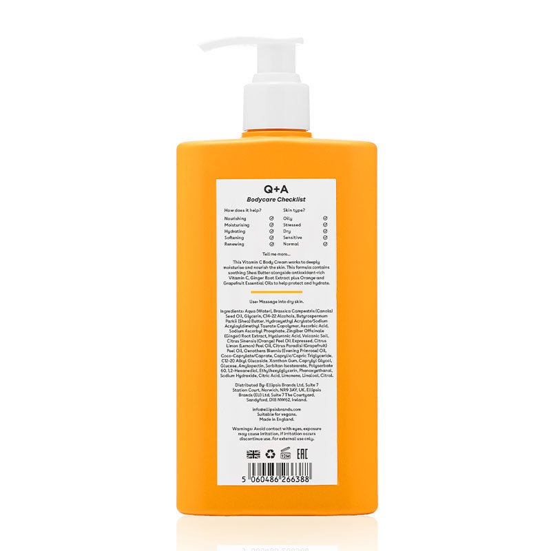 Q+A Vitamin C Body Cream | brighten the skin on the body with brightening vitamin c cream