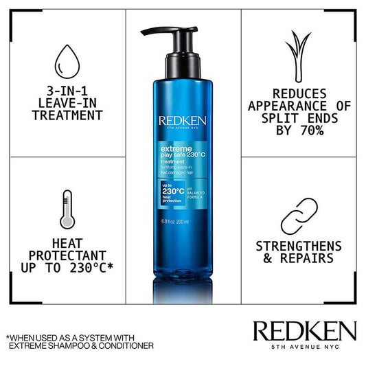 Redken Extreme Play Safe 230 | breaking hear | heat protection spray | fortifying leave in