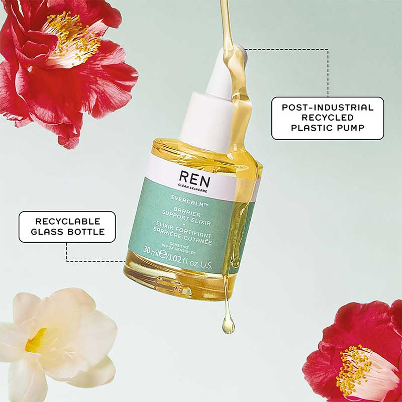 REN Evercalm Barrier Support Elixir | recyclable glass bottle |