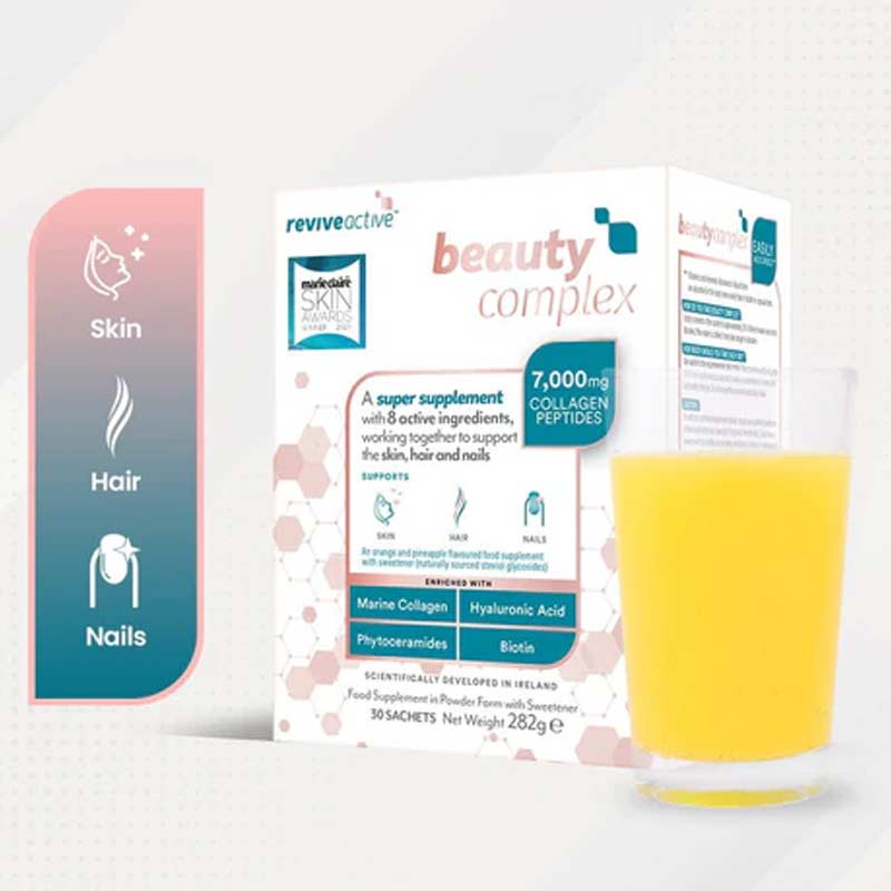 Revive Active Beauty Complex Supplement Box with glass