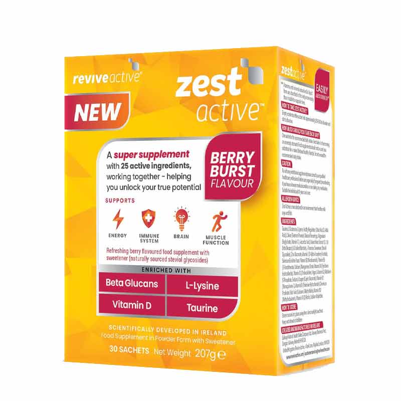 Revive Active Zest Active Berry Box With Ingredients