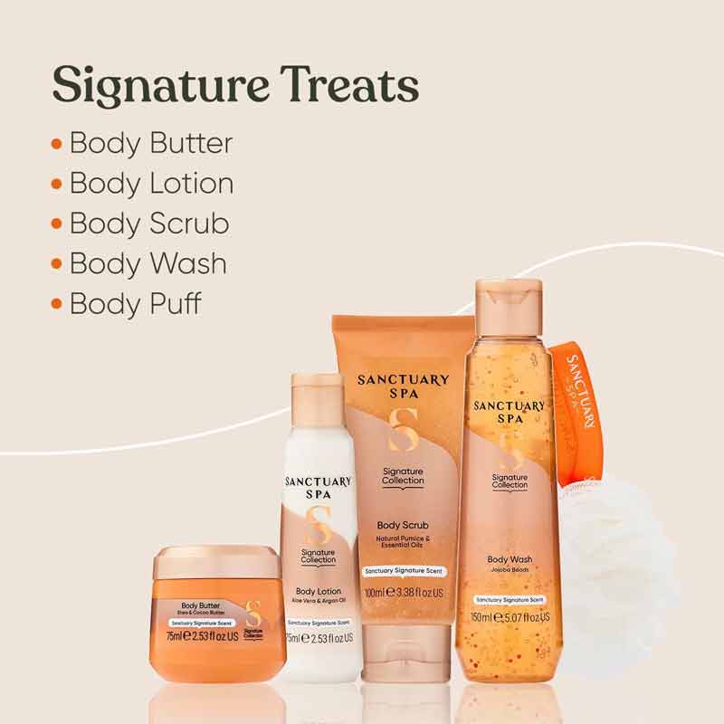 Sanctuary Spa Signature Treats Gift Set, body wash, body lotion, body scrub