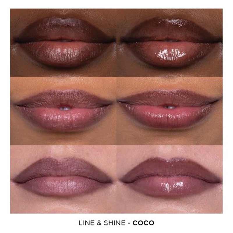 Sculpted by Aimee Connolly Line & Shine Duo | Coco | swatches | skin tones | fair | medium | dark | liner | gloss