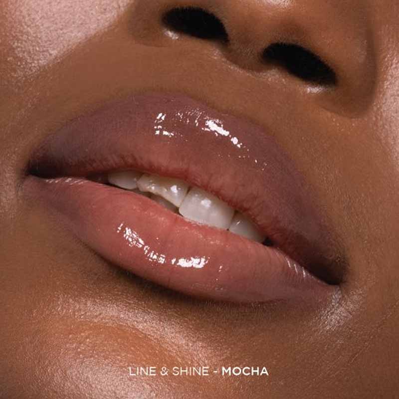 Sculpted by Aimee Connolly Line & Shine Duo | Mocha | dark | skin | swatch | full | defined | pout | lips | lined | gloss | not sticky