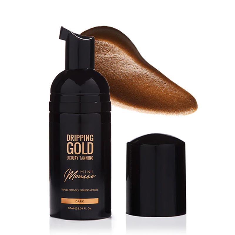 Dripping Gold Mini Mousse | Dark | smooth | bronze | hue | hydrating | skin-loving | Vitamins A & E | Hyaluronic Acid | Goji Berry | Chamomile | travel friendly | on the go | streak free | easy