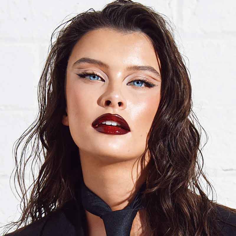 SOSU Cosmetics Hidden Agenda Fox Eye False Lashes Flirty On Model With Glam Makeup Look