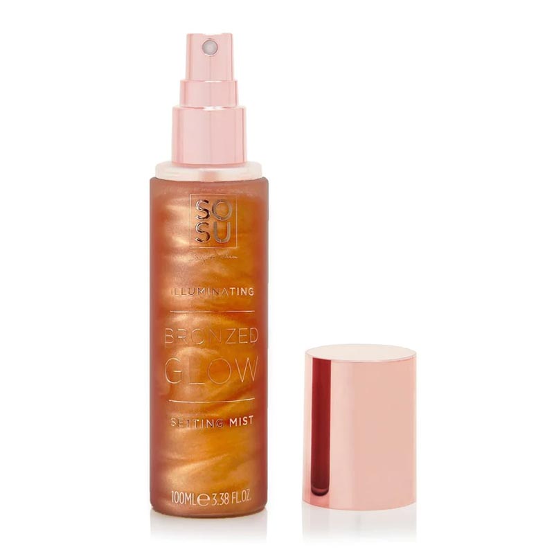 SOSU | Cosmetics | Illuminating | Bronzed | Glow | Setting | Mist | versatile | beauty | infused | golden | shimmer | particles | glamour l multi-purpose | prep | makeup flawless | face | body