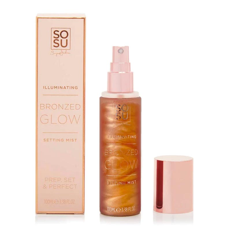SOSU | Cosmetics | Illuminating | Bronzed | Glow | Setting | Mist | versatile | beauty | infused | golden | shimmer | particles | glamour l multi-purpose | prep | makeup flawless | face | body