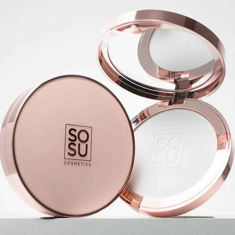 SOSU Cosmetics Sheer Silk Pressed Powder Product Open And Closed Beside Eachother