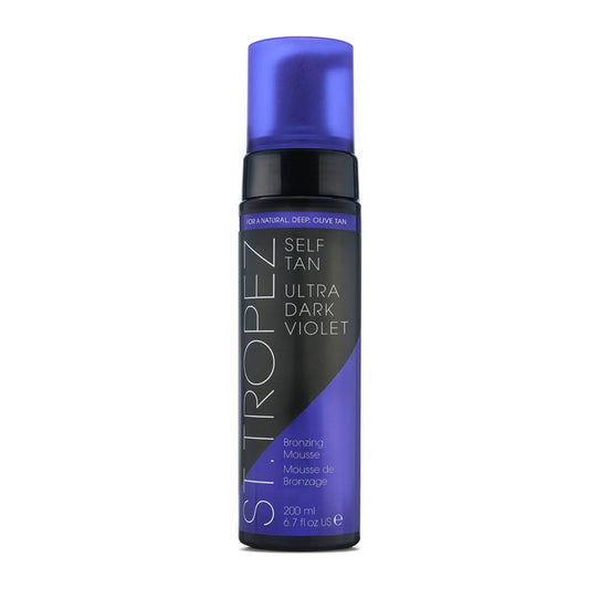 St. Tropez Ultra Dark Violet Mousse | unique | self tanning | violet base | natural looking | deep tan | rich olive undertones | high performing | melanin boosters | ultra-dark | long-lasting | streak-free | hydrates | soft | smooth | nourished
