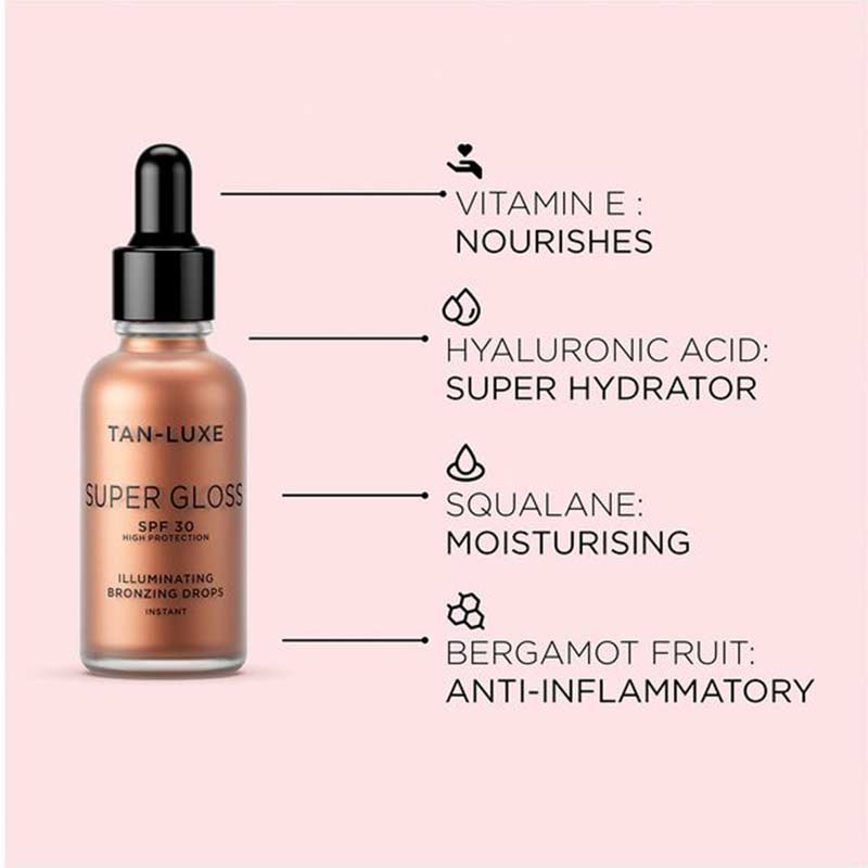 TAN-LUXE Super Gloss SPF 30 | hydrating self tanning serum