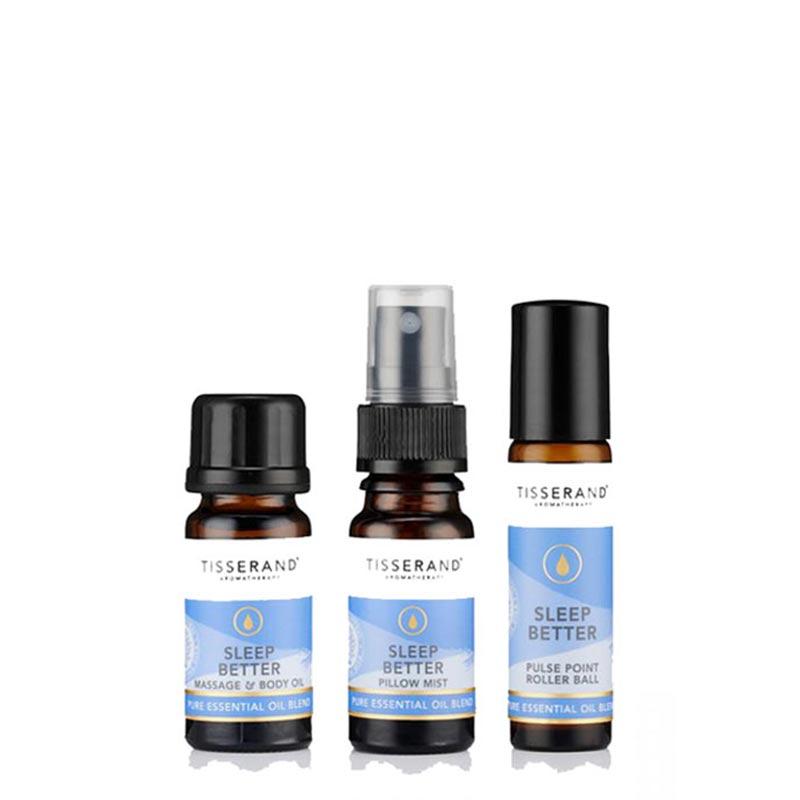 Tisserand The Sleep Better Discovery Kit | mini-Massage & Body Oil | MoodFix Mist | Pulse Point Roller Ball
