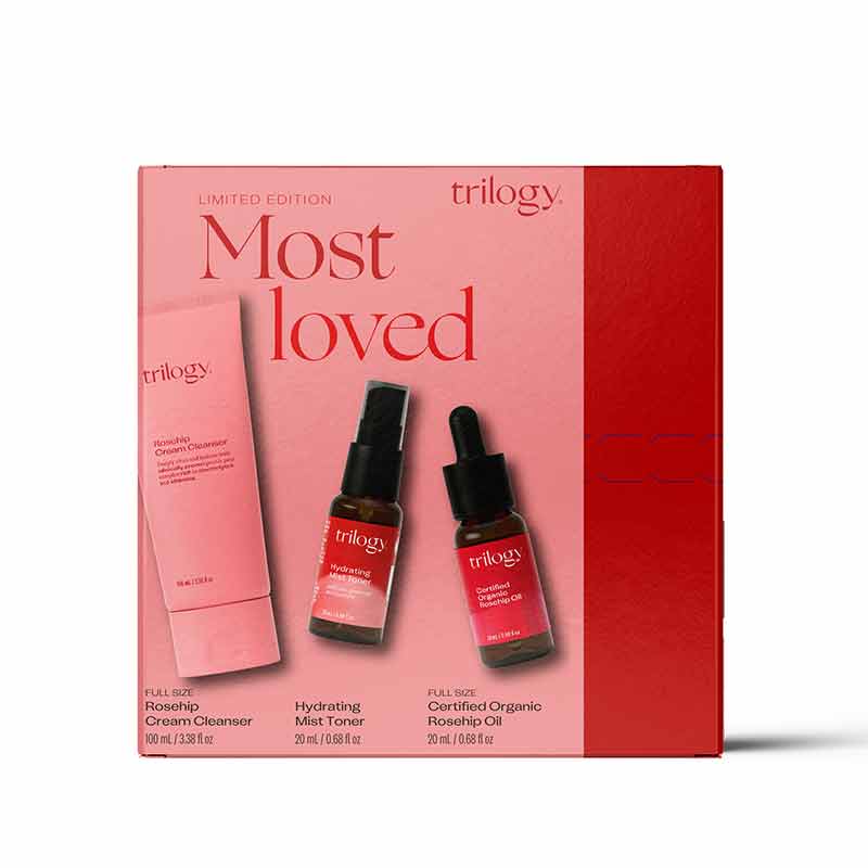 Trilogy Most Loved Skincare Gift Set, cleanser, face toner, rosehip oil