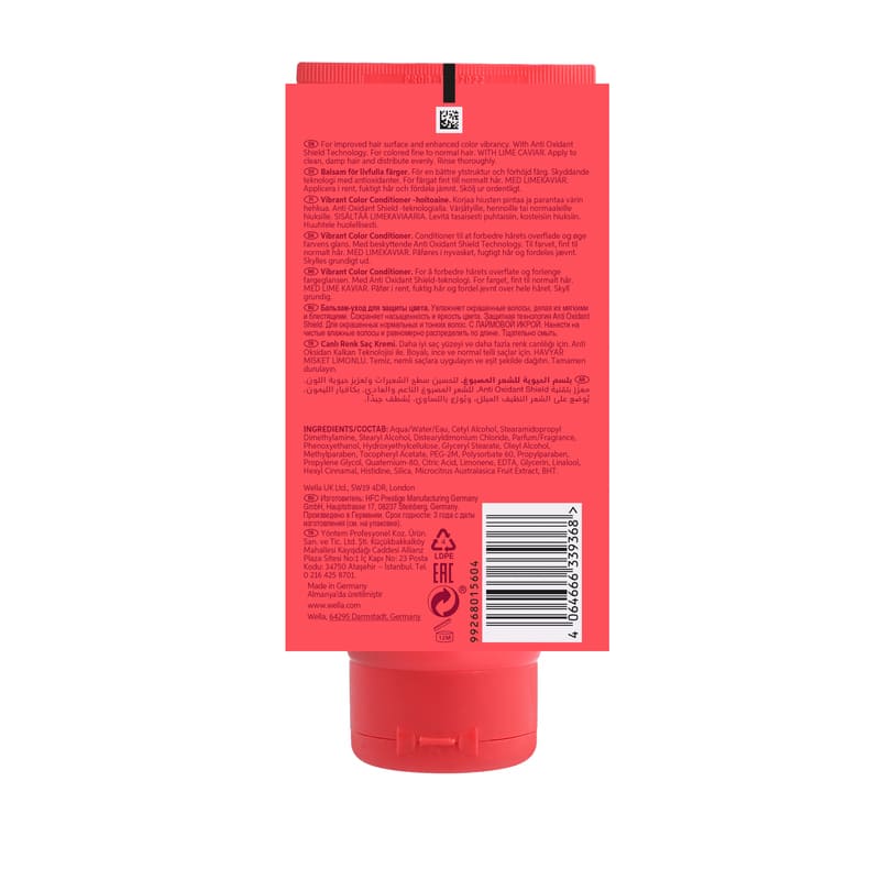 Wella Professionals | Invigo Colour Brilliance Conditioner | Fine to Medium Coloured Hair | ingredients | back of pack