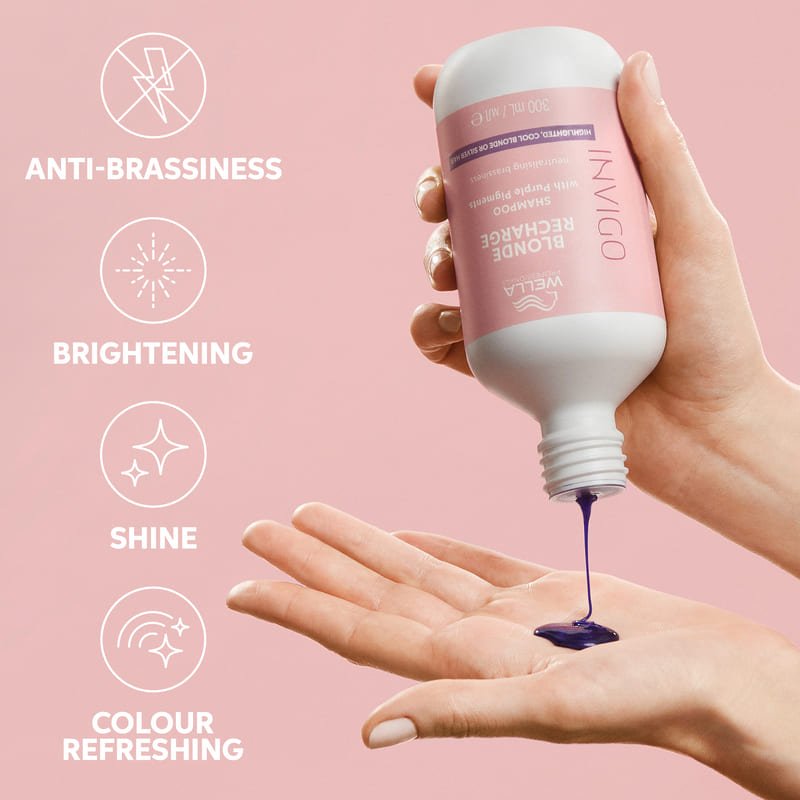 Wella Professionals | Invigo Blonde Recharge Shampoo | anti-brassiness | blonde brightening | shiny hair | blonde colour refresh shampoo