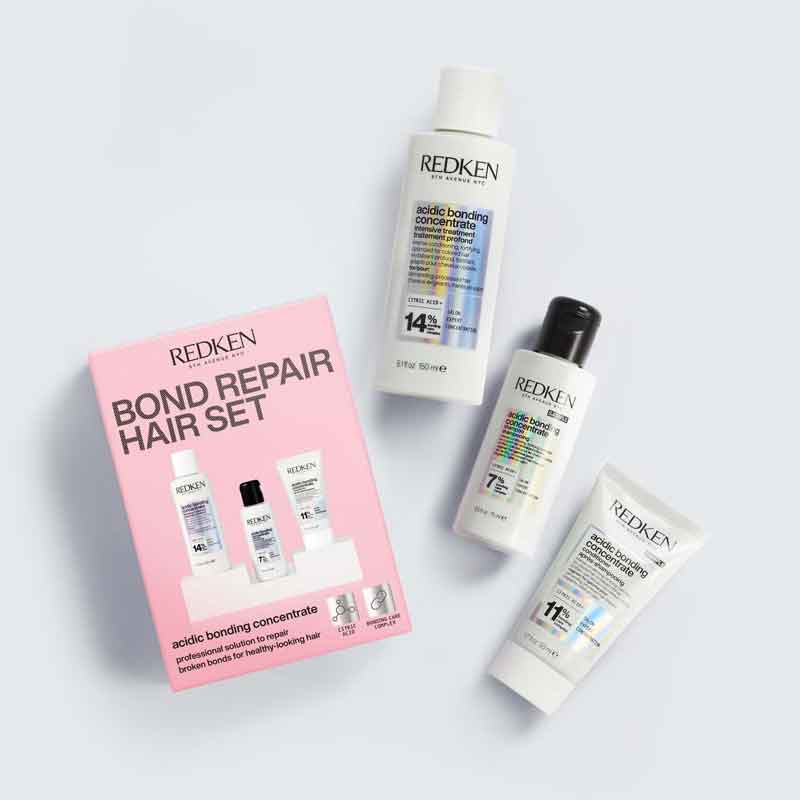 Redken, bond repair hair set, acidic bonding concentrate, shampoo for damaged hair