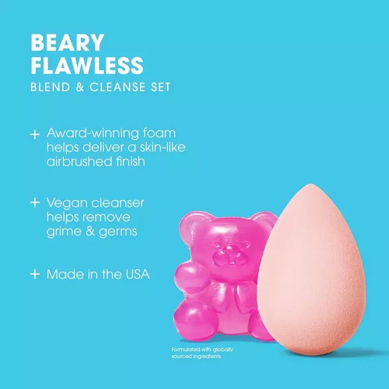 Beautyblender The Sweetest Blend Beary Flawless Cleansing Set | award winning | skin-like finish | vegan | cleanser | remove | product | build up | dirt | grime | germs | clean 