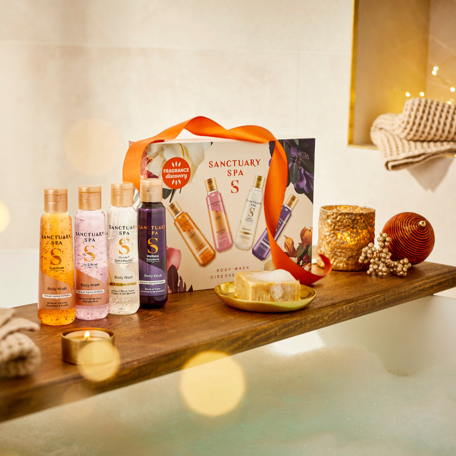 Sanctuary Bodywash Discovery Gift Set Bath Scene