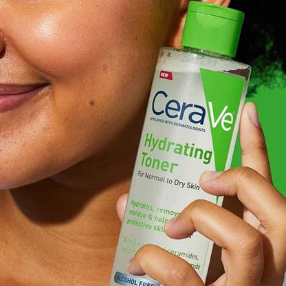 CeraVe Hydrating Toner Beside the model closeup stylised image