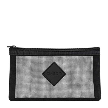 Black mesh makeup bag included with the Cloud 10 On the Go Travel Brush Set