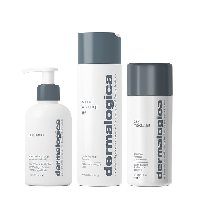 Dermalogica Best Cleanse + Glow Gift Set | all skin types | dryness | dehydration | oiliness | full sizes | Precleanse | Special Cleansing Gel | Daily Microfoliant | ultimate trio | Dermalogica Double Cleanse technique | healthier-looking skin