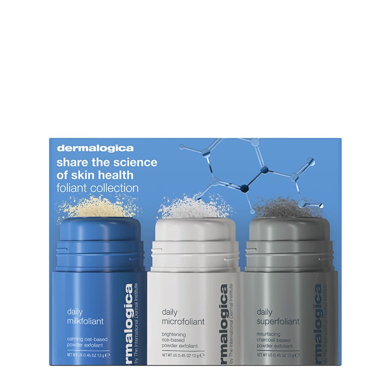 Dermalogica Foliant Collection Gift Set | festive | trio | top-selling | powder exfoliants | dryness | dehydration | uneven skin tone | Travel light | bright | holiday season | go-to exfoliants | smoother | brighter | healthier-looking skin