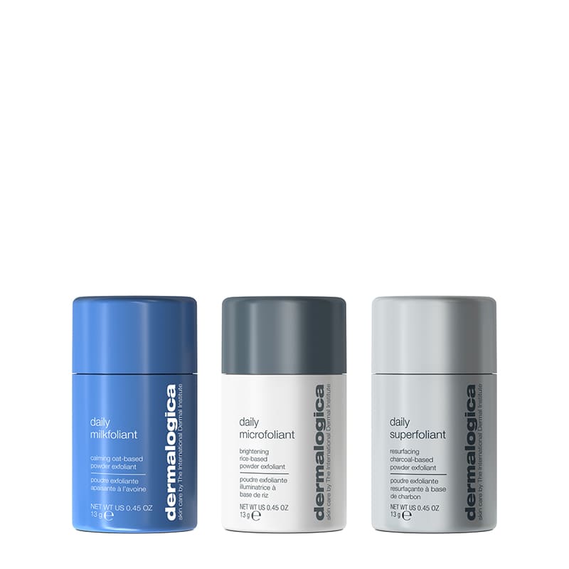 Dermalogica Foliant Collection Gift Set | festive | trio | top-selling | powder exfoliants | dryness | dehydration | uneven skin tone | Travel light | bright | holiday season | go-to exfoliants | smoother | brighter | healthier-looking skin
