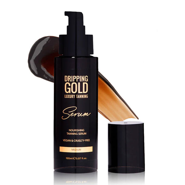 Dripping Gold Tanning Serum | Medium | luxury | skincare | tanning | vitamin-infused formula | nourishing ingredients | glides on | blends like a dream | create a seamless tan | provides a deep tone | natural radiance| gorgeous tan | pamper your skin