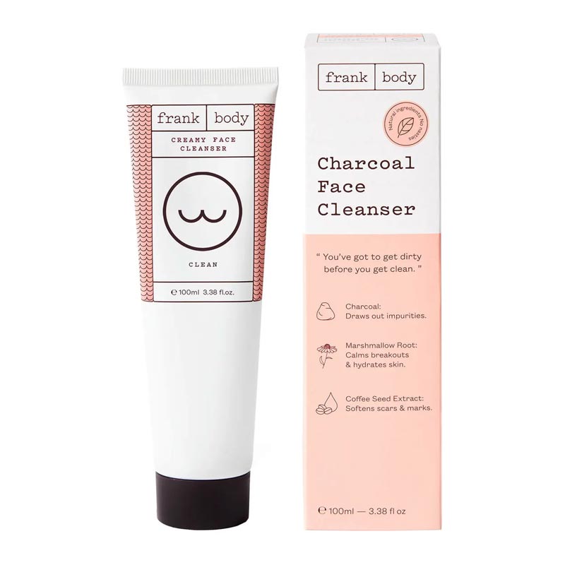 Frank Body Charcoal Face Cleanser | gentle | daily | cleaner | face | wash | remove | oil | dirt | makeup | banish blemishes | non-drying | soothes | vegan