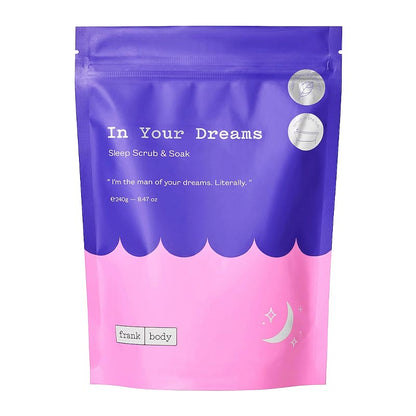 Frank Body In Your Dreams Sleep Scrub and Soak | 2-in-1 | body | scrub | soak | dreamy lavender scented | soothes muscles | mind | body | calm state | help | unwind for bed | #letsbefrank | sleep | best beauty hack