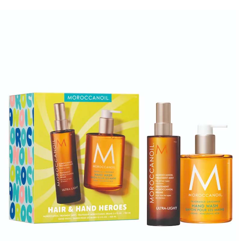 Moroccanoil Hair and Hand Heroes Mist Gift Set white background