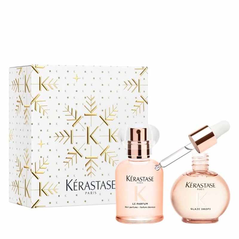 Kérastase Gloss Absolu Perfume & Hair Oil Gift Set for Long, frizzy Hair White Background