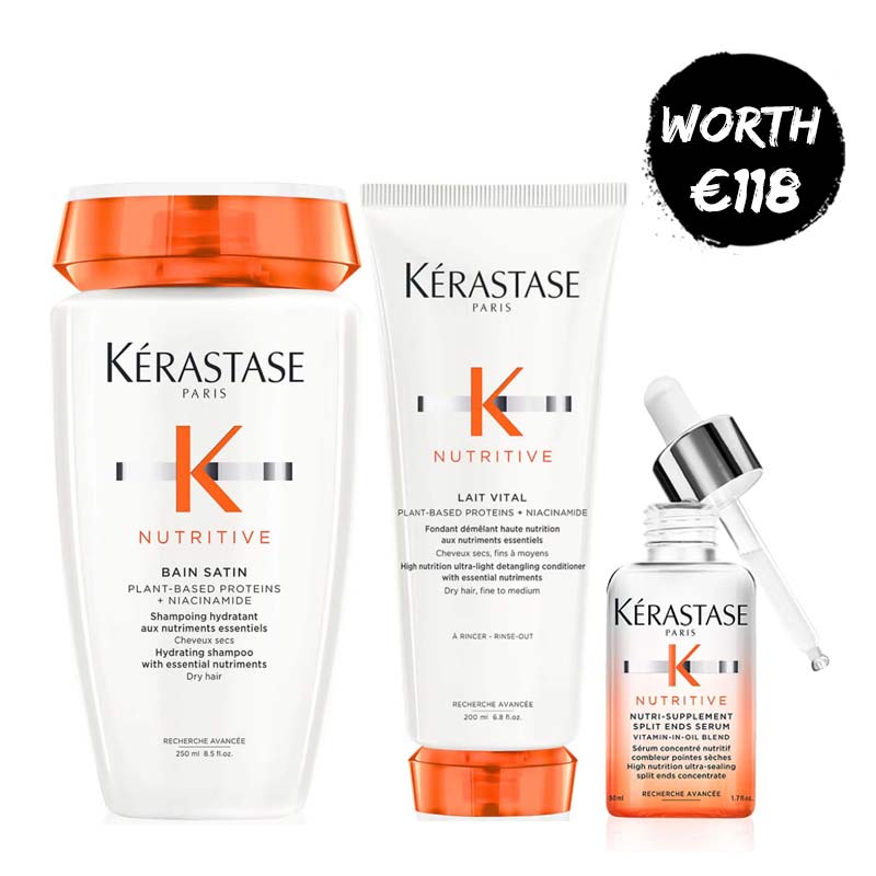 Kérastase Nutritive Dry Hair Bundle | Includes Shampoo, Conditioner, and Serum | Deeply cleanses and revitalizes hair | Effortlessly detangles and smooths | Improves the look of dry and split ends
