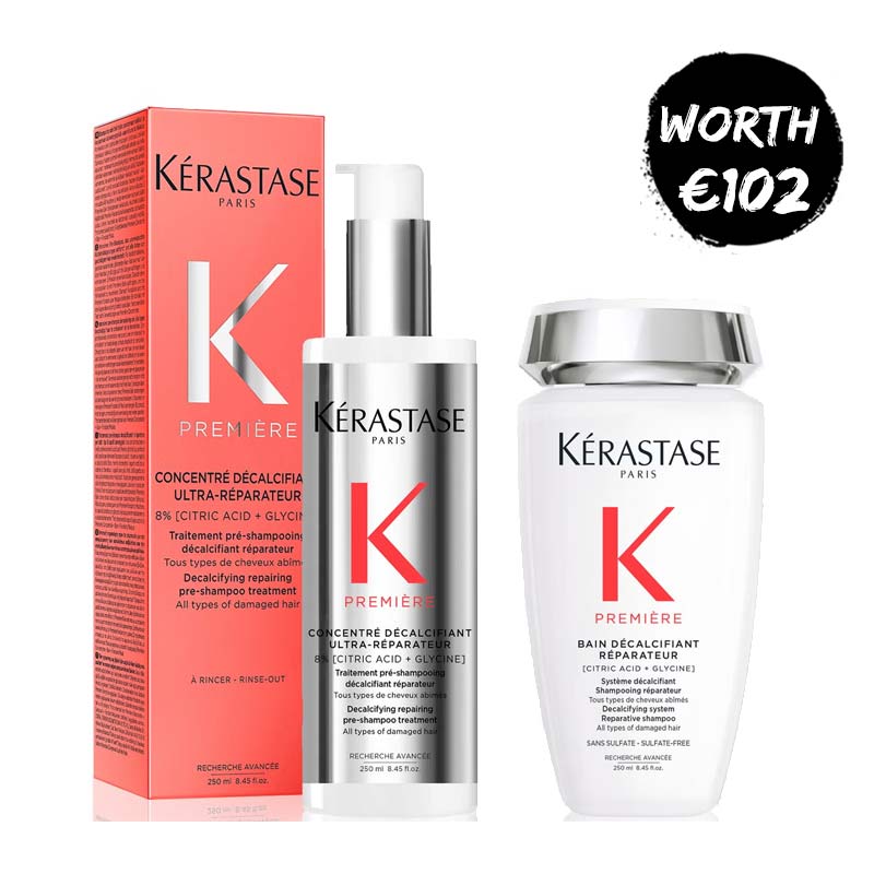 Kérastase Première Decalcifying Duo | Includes Pre-Shampoo & Shampoo | Removes excess calcium and repairs damage | Restores hair structure and strengthens | Gently cleanses and fights effects of hard water | Achieve smooth, healthy, manageable hair with enviable shine!