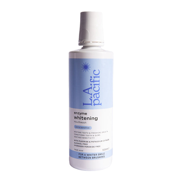 LA Pacific Extra Sensitive Enzyme Whitening Mouthwash | designed to help whiten | most sensitive teeth | conditioning teeth and gums | minty fresh mouthwash | excellent oral care | brighter teeth | fresher breath | no sensitivity