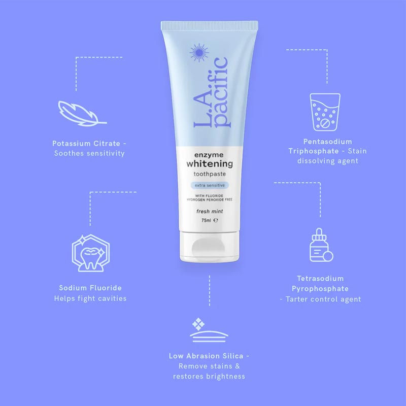 LA Pacific Enzyme Whitening Extra Sensitive Toothpaste | Potassium Citrate | soothes sensitivity | Sodium Fluoride | fight cavities | remove stains | brighten | tarter control | stain dissolving   