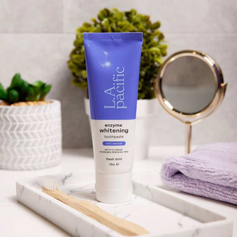 LA Pacific Enzyme Whitening Stain Removal Toothpaste | natural enzymes | whitens | removes surface stains | enzyme technology | removes stains | enamel-safe | mint | refreshing | fresh!