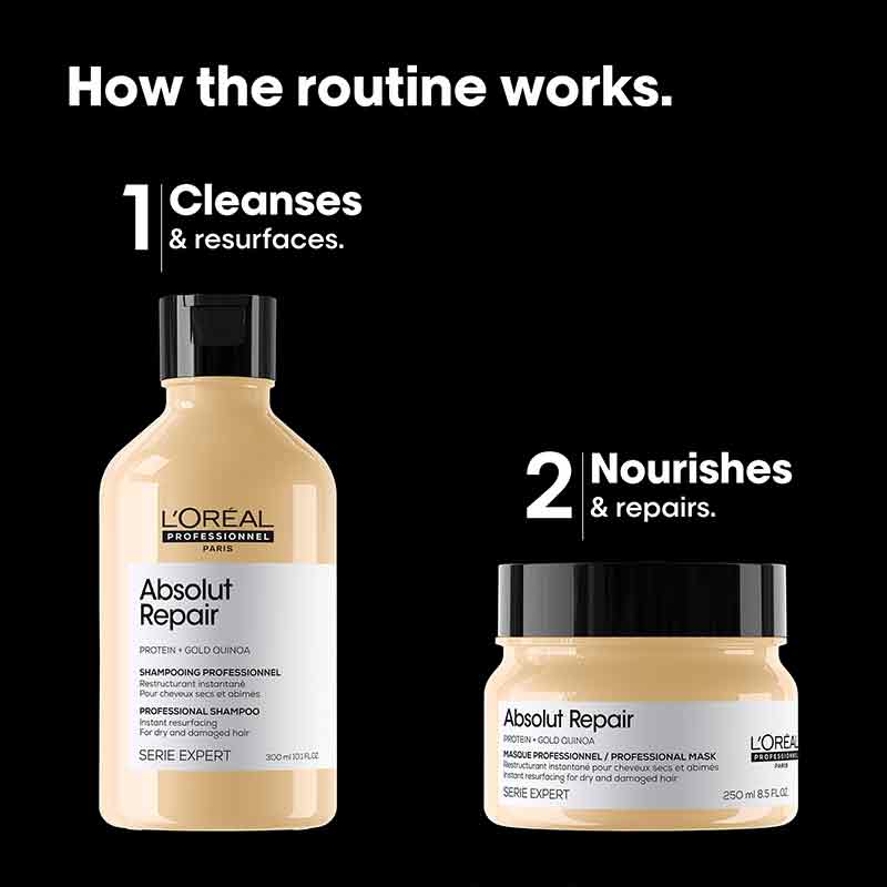 How the L'Oréal Professionnel Absolut Repair Shampoo & Hair Mask work