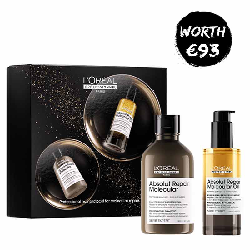 L'Oréal Professionnel Absolut Repair Molecular Shampoo & Hair Oil Gift Set for damaged hair