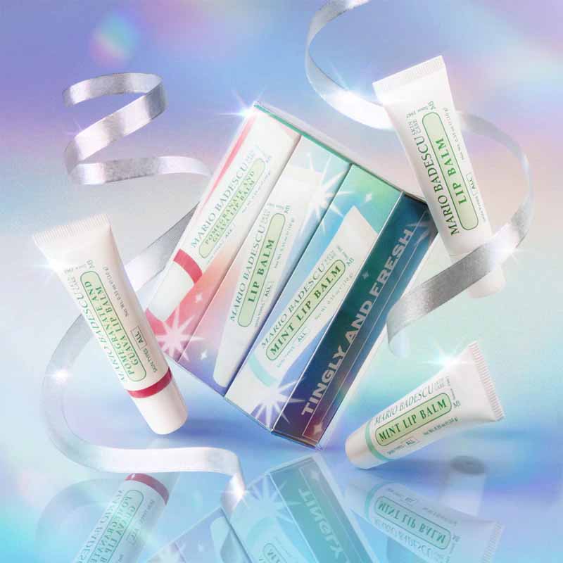 Mario Badescu Lip Balm Trio Gift Set stylised image with ribbon