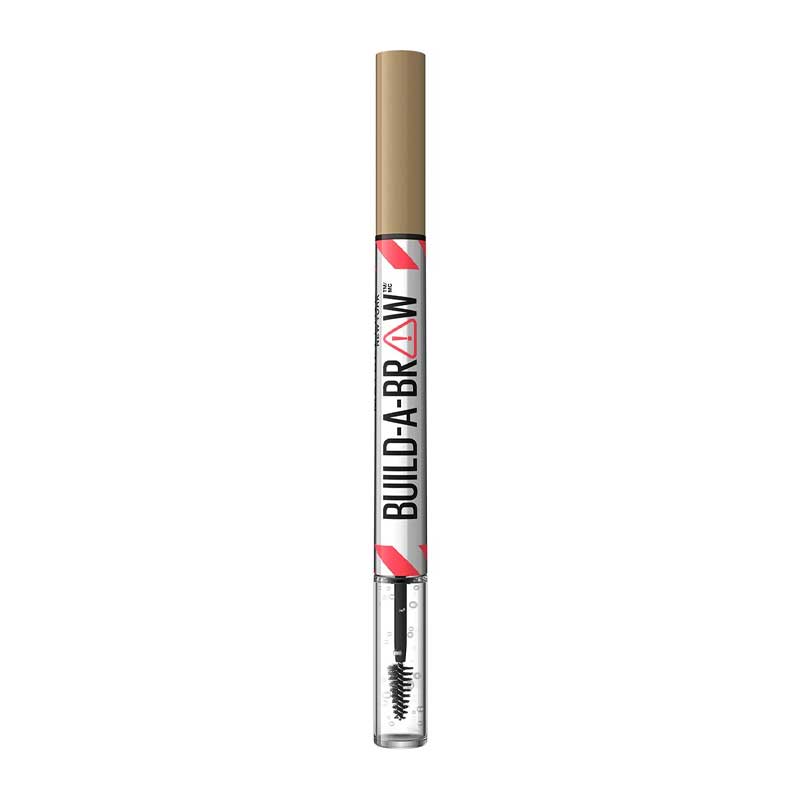 Maybelline Build-A-Brow 2-in-1 Brow Pen & Gel | Fuller brows in 2 easy steps | Ultra-precise pen for realistic hair-like strokes | Clear sealing gel for long-lasting hold | Waterproof and sweat-resistant | Up to 24-hour wear | Blonde