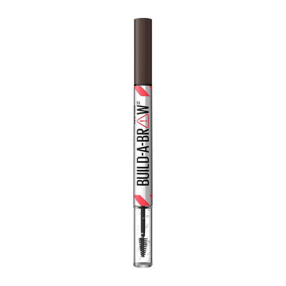 Maybelline Build-A-Brow 2-in-1 Brow Pen & Gel | Fuller brows in 2 easy steps | Ultra-precise pen for realistic hair-like strokes | Clear sealing gel for long-lasting hold | Waterproof and sweat-resistant | Up to 24-hour wear | Deep Brown