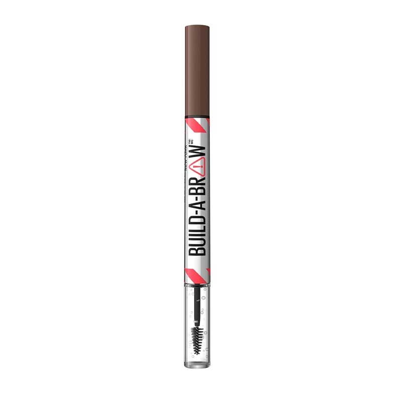 Maybelline Build-A-Brow 2-in-1 Brow Pen & Gel | Fuller brows in 2 easy steps | Ultra-precise pen for realistic hair-like strokes | Clear sealing gel for long-lasting hold | Waterproof and sweat-resistant | Up to 24-hour wear | Medium Brown